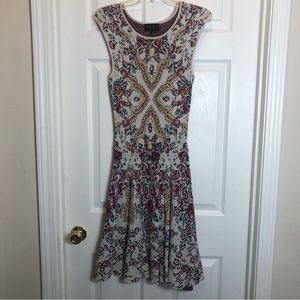 Romeo & Juliet Couture Cream and Green Fit and Flare Mini Dress